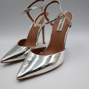 Steve Madden Pizzel Ankle Strap Stiletto Women's Size 8.5 Silver Chrome